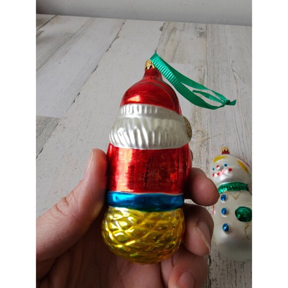 Vintage Columbia snowman Santa glass ornament presents Xmas tree set - Picture 4 of 13